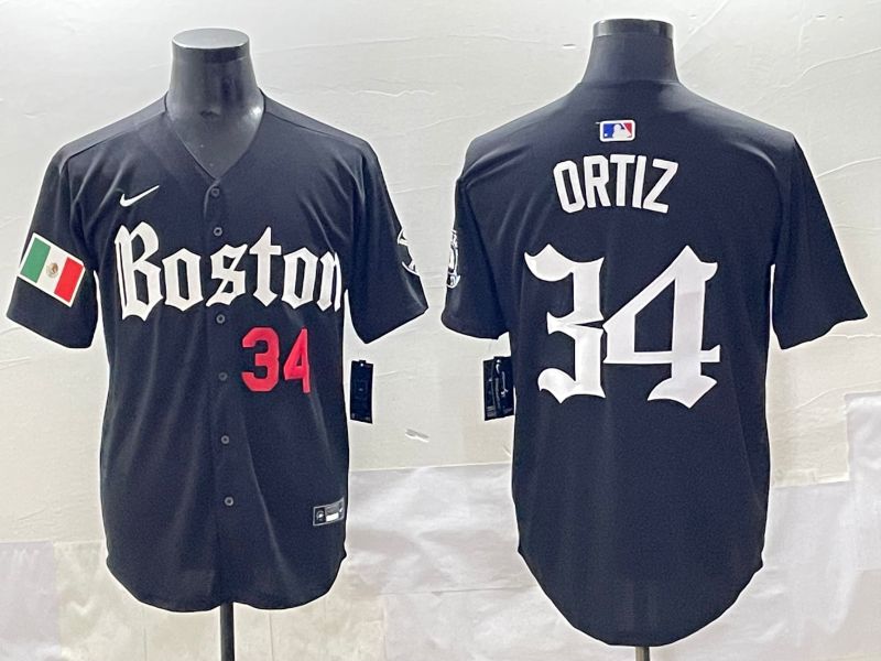 Men 2025 Boston Red Sox #34 Ortiz Black Five generations Joint Name Nike MLB Jersey style 9
